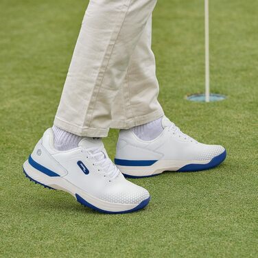 Гольф-взуття FitVille для чоловіків з широкою колодкою. Широкі гольф-туфлі з шнурівкою, дихаючі, для тренувань. Сірий, білий, розмір 40-49 (50 EU, білий, синій)