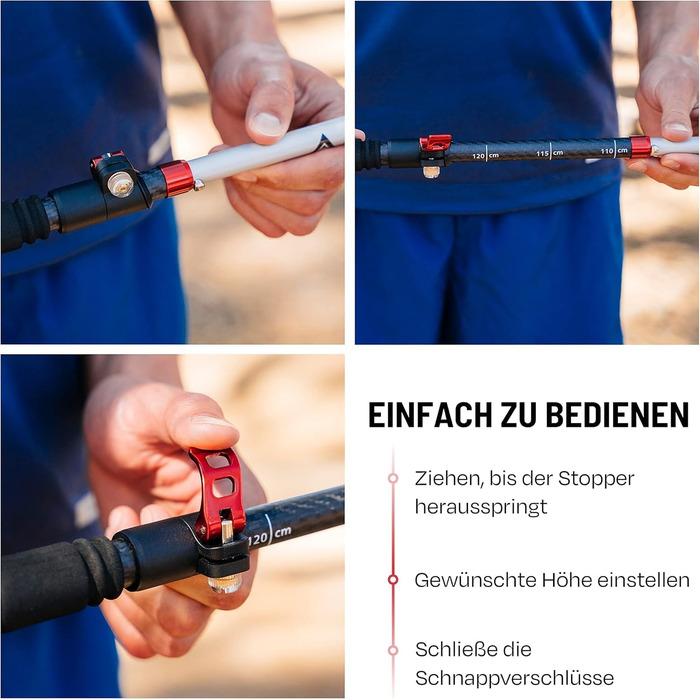 Телескопічні палиці для скандинавської ходьби та трекінгу ATACAMA, карбон та алюміній, з корковими ручками, складні, 270 г