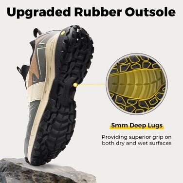 Черевики для піших прогулянок FitVille для чоловіків, широкі, трекінгові, slip-on, Outdoor, дихаючі, Walkingschuhe, антиковзкі, для відпочинку, широкі кросівки (44 EU X-Weit, Коричнево-сірий)