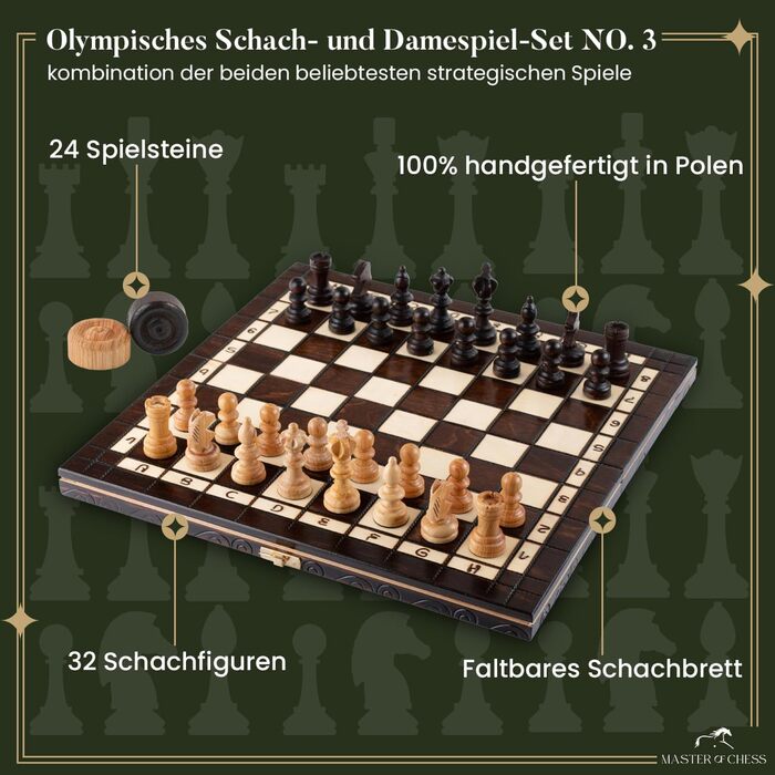 Шахи та шашки Master of Chess Olympic 35 см, турнірний набір з дерева, вишня, для дорослих і дітей