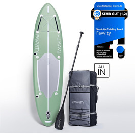 Надувна SUP-дошка FAVVITY Allrounder Comfort 150 кг, напівкарбон, ультралегка, стильний дизайн, 7 років гарантії, салатово-зелена