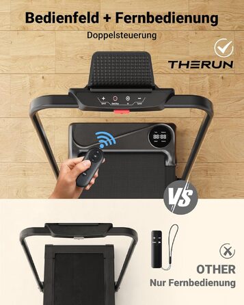 Бігова доріжка для дому складного типу THERUN з кутом нахилу 10%, швидкість до 10 км/год, чорна - ідеальна для використання під столом