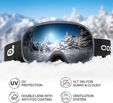 Шолом для катання на лижах та сноуборді Odoland з маскою, сірий, регульований, 60-61 см