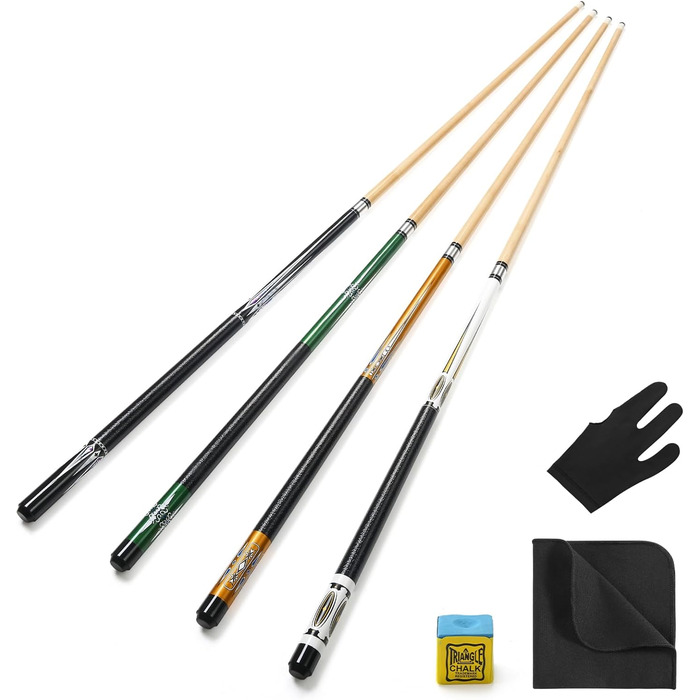 Більярдний кий Pool Queue 58 дюймів, тверде дерево, наконечник 13 мм, для професійних гравців, 1/2 кий, набір 4 шт.