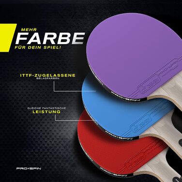 PRO SPIN Столовий тенісний набір - Carbon Profischläger, преміум-якість, висока точність, спін-гума, товщина гуми 2.0 мм, захисний чохол, синій/фіолетовий (2 шт.)