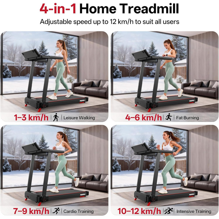 Біговий тренажер JOROTO з нахилом 10%, складаний, до 12 км/год, LED-дисплей, Bluetooth, 2.75 HP, для дому та офісу, до 130 кг