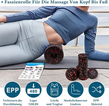 Набір ролів для м'язів: Foam Roller, м'ячик для фасції, міні-ролик, дуобол для йоги та фасціального тренування (Синій/Червоний)