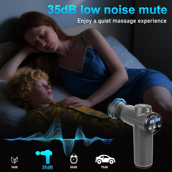 Масажер для м'язів з 99 швидкостями та 8 насадок, LCD-дисплеєм, USB-C зарядкою, для глибокого масажу та розслаблення м'язів (сірий)