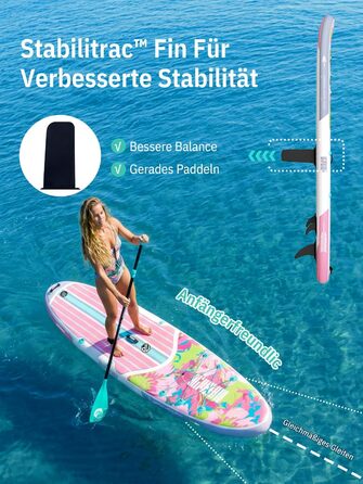 Надувне SUP-борд Niphean Stand Up Paddle Board з сидінням та аксесуарами, 320 см, для всіх рівнів, вантажопідйомність 200 кг (2 особи), Floral Symphony з StabilTrac-фіном