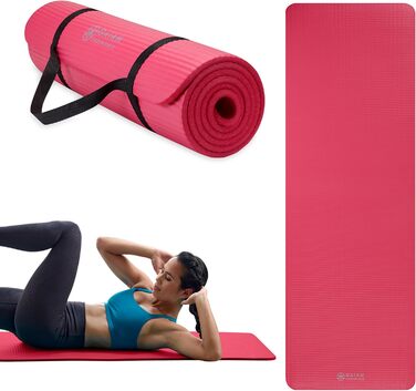 Yogamat Gaiam Essentials товстий (1 см) рожевий 183x61 см з ременем для зручного транспортування - килимок для йоги та фітнесу