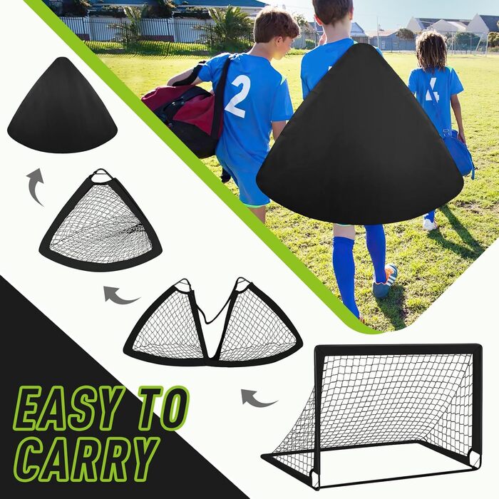 Ворота для футболу Miaoke 2 шт. для дітей, Outdoor, з сумкою та м'ячем, 10 конусів, 1.2 x 0.9 м – чорний, Oxford-Tkanina