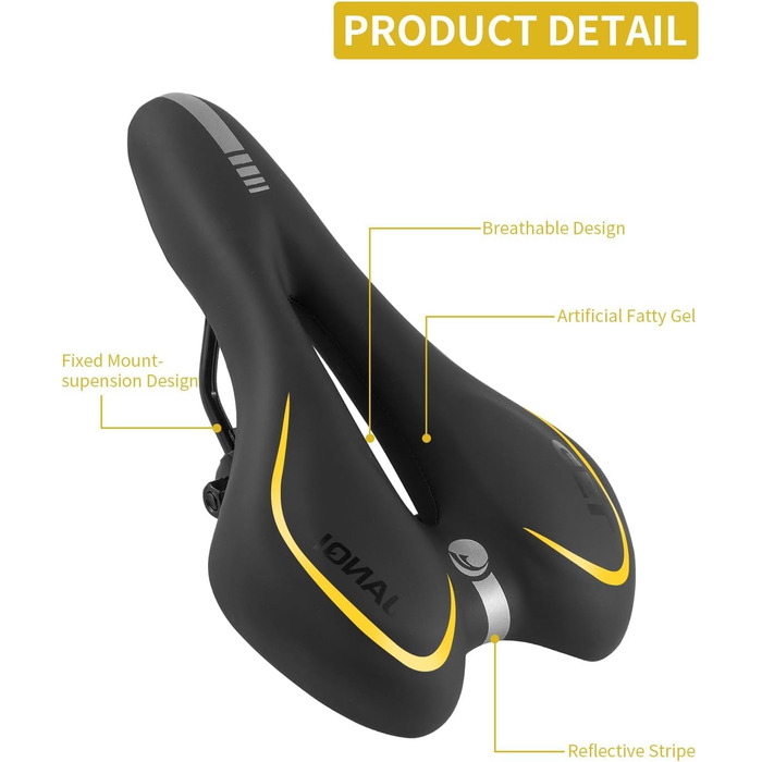 Велосипедне сідло MSDADA Gel MTB: зручне, ергономічне, водонепроникне для MTB, BMX, шосе, міських велосипедів (чорний/жовтий)