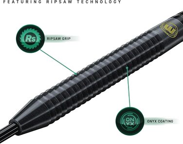 Дротики WINMAU Sabotage Onyx 22-26г, професійні, вольфрамові, з сталевим наконечником, комплект з оперенням та стрижнями