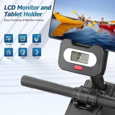 YOLEO Веслувальний тренажер магнітний, тихий для дому, 15 рівнів опору, LCD-дисплей, чорний та білий