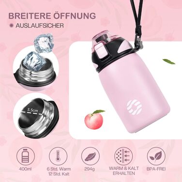 Дитяча термос-пляшка Fjbottle 400 мл, нержавіюча сталь, зручне відкривання, BPA Free, герметична, для газованих напоїв, для хлопчиків і дівчаток, єдиноріг, для школи та подорожей