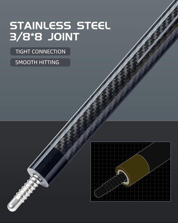 Більярдний кий CRICAL з карбону, 147,3 см, професійний, з'єднання 3/8 x 8, наконечник 12,5 мм, COWCUE-02