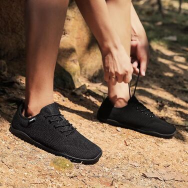 Geweo Кросівки для відпочинку та бігу без шкарпеток для жінок та чоловіків, широка носок, підошва Zero-Drop, легкі, дихаючі, антиковзкі, розмір 37-47, чорний