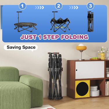 Трамплін для фітнесу MOMODA складний, діаметр 106 см, чорний. Зручний для занять вдома, підходить для дітей та дорослих.