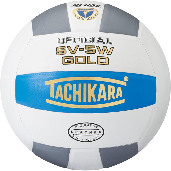 Волейбольний м'яч Tachikara SV5W Gold Competition Premium з натуральної шкіри, білий (синьо-біло-сріблястий)