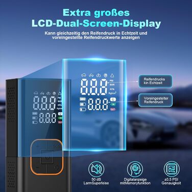 Міні електричний насос 6000mAh, портативний компресор 150PSI з LED, для велосипеда, авто, мотоцикла, м'ячів, універсальні насадки