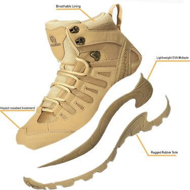 Чоловічі трекінгові черевики, тактичний рюкзак, легкі пустельні черевики (44 EU, пісочно-хакі)