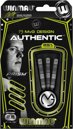 Дротики WINMAU Michael Van Gerwen MvG Authentic 22 г, професійні, вольфрамові, зі сталевим наконечником, з оперенням та хвостовиками