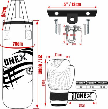 Боксерський мішок для дітей, рукавиці, мішок, рюкзак, набір гачків, 60 см, чорний, ідеальний для дитячих тренувань