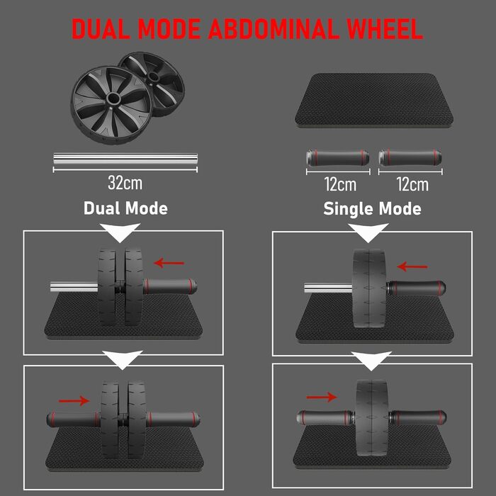 Ролер для пресу YIFMOO з килимком для колін, комплект ролера для пресу YIFMOO, тренажер для пресу для початківців та професіоналів, неслизький тренажер для пресу для дому, фітнес-обладнання (двоколісний)