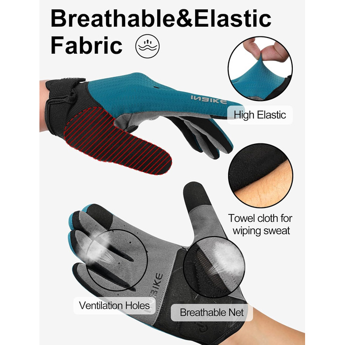 Велосипедні рукавички INBIKE для чоловіків, 2 пальці, сенсорний екран, ударостійкі, дихаючі, IHC406 (Блакитний, S)