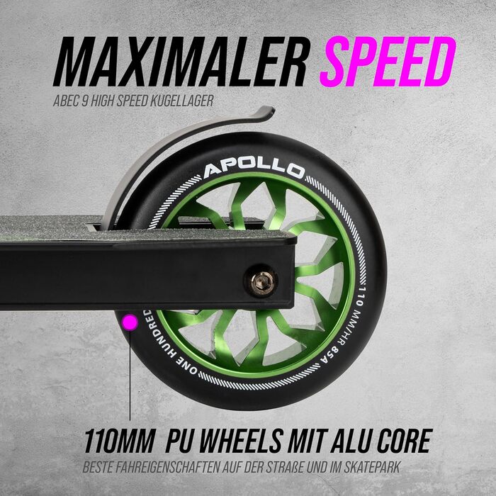 Скутер Apollo Hawk Stunt - фристайл для дітей та дорослих, чорний/зелений