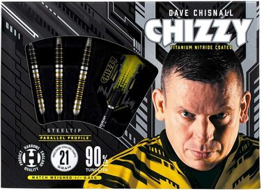 Професійні дротики Harrows Dave 'Chizzy' Chisnall 90% вольфрам, сталевий наконечник, 22 г, Supergrip Carbon, 100 мкм Chizzy Flights