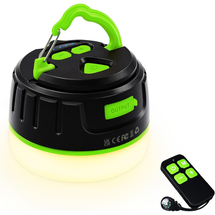 Ліхтар кемпінговий акумуляторний Lanktoo з пульт дистанційного керування та Powerbank, USB-C, 300 годин роботи, 5 режимів, водонепроникний, з магнітним основанням, для риболовлі, надзвичайних ситуацій (чорний + зелений)