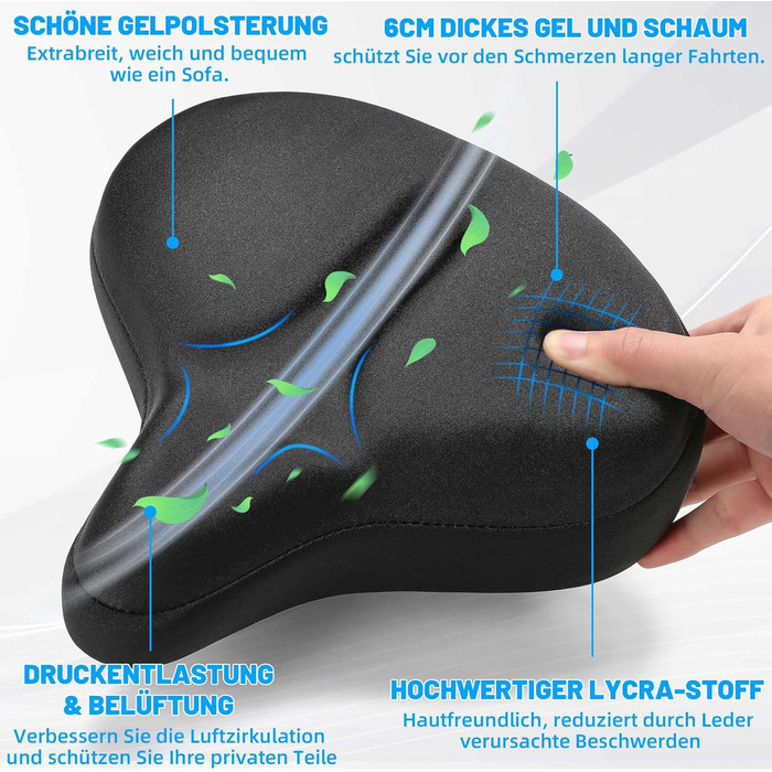 Велосипедне сідло CDYWD для чоловіків та жінок, широке, м'яке гелеве, ергономічне, універсальне, для міських велосипедів, шосе, MTB, електровелосипедів, тренажерів, блакитно-зелене (чорне)