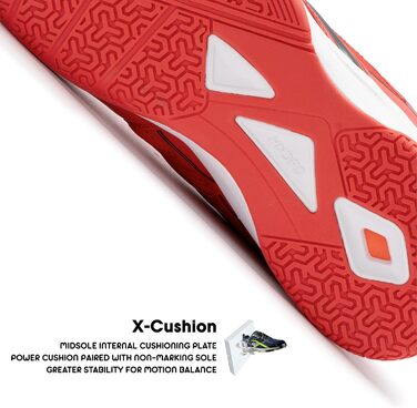 Чоловічі професійні бадмінтонні кросівки HUNDRED Xoom - червоно-білі, розмір 39 EU, для бадмінтону, тенісу, сквошу, настільного тенісу, баскетболу та падел-тенісу. Матеріал верху: поліестер, підошва: гума