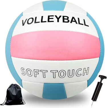 Волейбольний м'яч для пляжу та залу: м'який дотик, розмір 5, з рюкзаком та насосом, Puderblau та білий