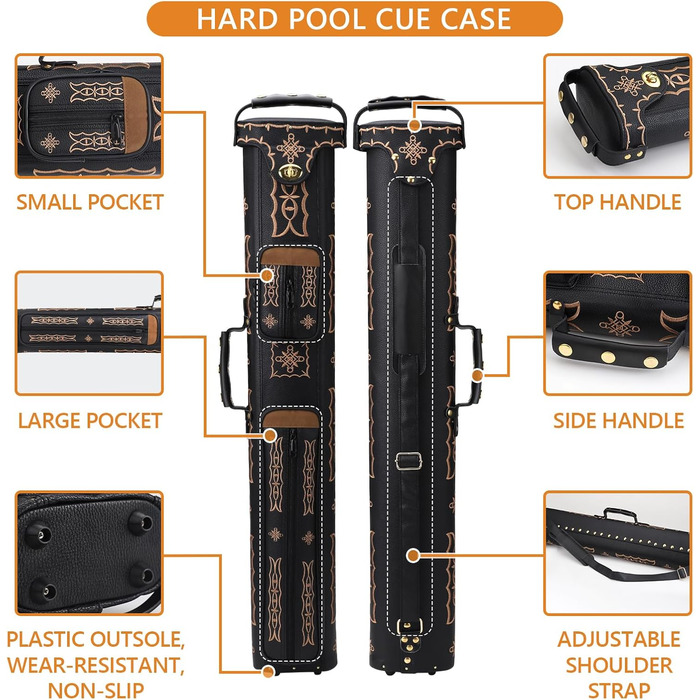Чохол для більярдних київ 2x4, жорсткий, з підставкою, чорний. Місце для 2 наконечників та 4 ручок