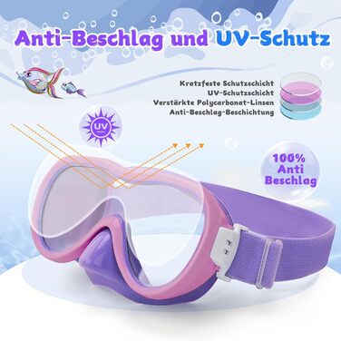 Дитяча маска для плавання WAVE Kinder з антифогом, захистом від протікання та UV-фільтром (Лілово-Рожева)