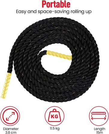 Битва-канат Ultrasport Battle Rope: 9м для силової витривалості та м'язового розвитку, канат для функціональних тренувань