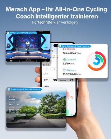 Магнітний велотренажер MERACH PRO з маховиком 8 кг, тихим ходом та підтримкою App, синій (до 150 кг)