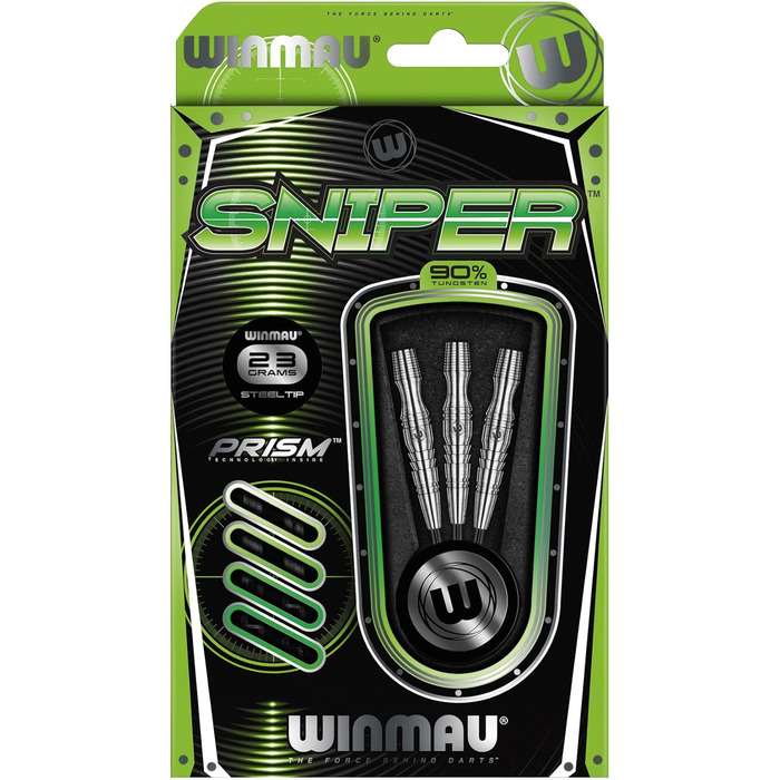 Дротики Winmau Sniper Profi з вольфраму для дартсу, сталевий наконечник, 23 г, комплект з оперенням та стрижнями