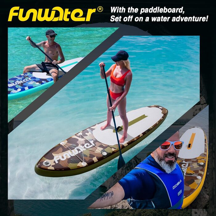Надувний сапборд FunWater 11'10'6: Комплект для веслування, насос, сидіння, весло. Для дорослих, будь-якого рівня. Кольори: ADLER-SCHWARZ&GRAU, CAMO-GELB