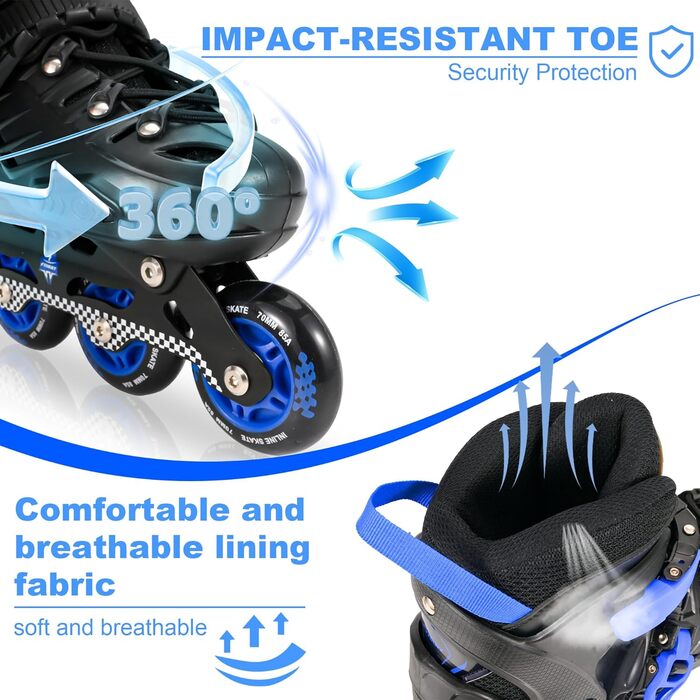 Регульовані ролики для дітей (хлопчики та дівчатка) - чорно-сині, розмір M