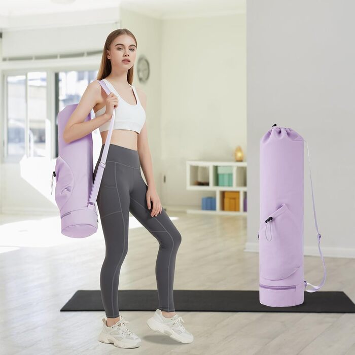 Сумка для йоги та фітнесу Yogatasche з відділенням для килимка та пляшки, регульований ремінь, ліловий колір, розмір M