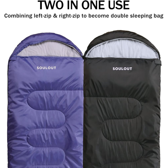 Спальний мішок SOULOUT 3-4 сезони - водонепроникний, легкий, 220x83 см, сірий, блискавка зліва