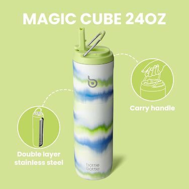 Ізольована пляшка для води BOTTLE BOTTLE 680 мл з трубочкою, кришкою та ручкою, спортивна термос-пляшка з нержавіючої сталі, подвійні стінки, герметична (колір: Туман)