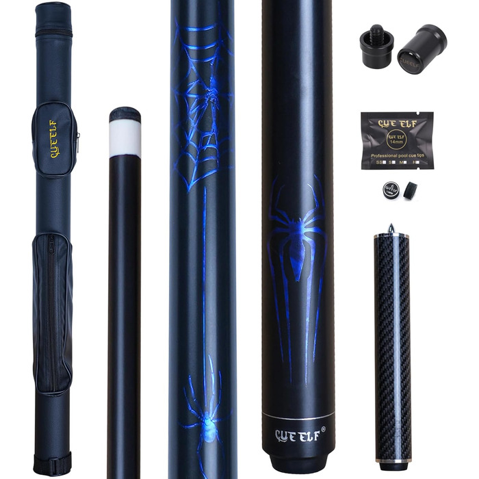 Більярдний кий CUEELF Spider Profi - кий для більярдного столу з екіпіруванням (19.5 oz, блакитний)