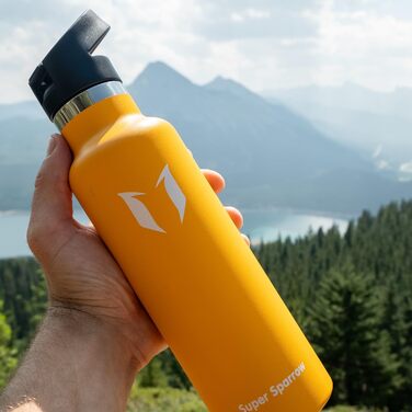 Термос-пляшка Super Sparrow з нержавіючої сталі - 350мл/500мл/620мл/750мл/1л - Без витоку, BPA-Free - Пляшка для води, термопляшка для дітей, для газованої води, спорту, школи, фітнесу - з 2 кришками (500мл, Mango)