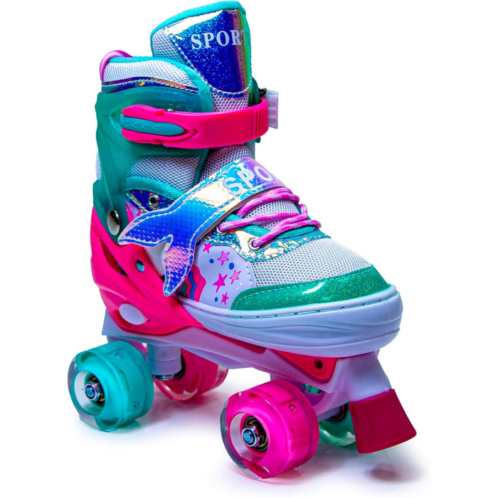 Дитячі ролики-хвіст русалки Scale Sports для дівчаток, регульовані, з підсвічуванням, розмір L (2.5-5 UK), м'ятно-рожеві