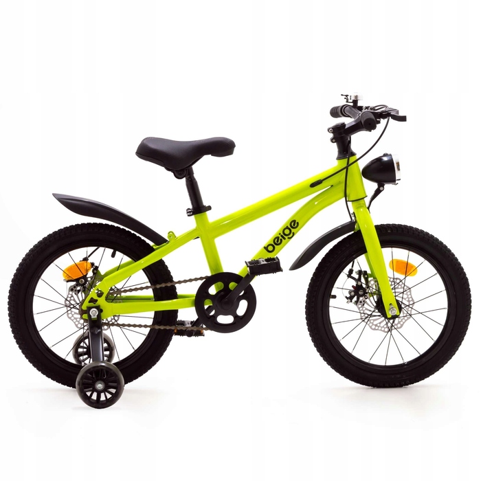 Дитячий велосипед Rowerek 14 дюймів, зелений, з дисковими гальмами та підтримувальними колесами