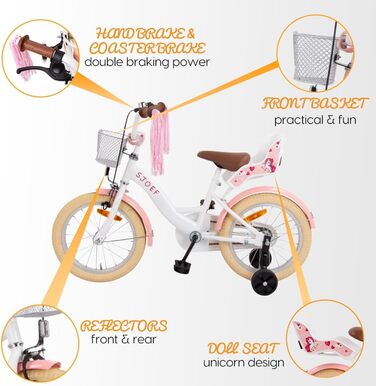 Дитячий велосипед Dolly 16 дюймів | для дівчаток 4-6 років | з додатковими колесами | проста збірка | білий